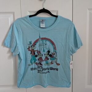 Disney World Light Blue Cropped T-Shirt with Characters